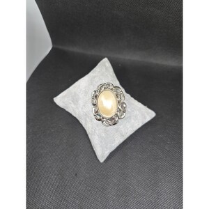 Vintage Estate Aquired Silvertone Faux Pearl Filigree Brooch Pin Victorian Style