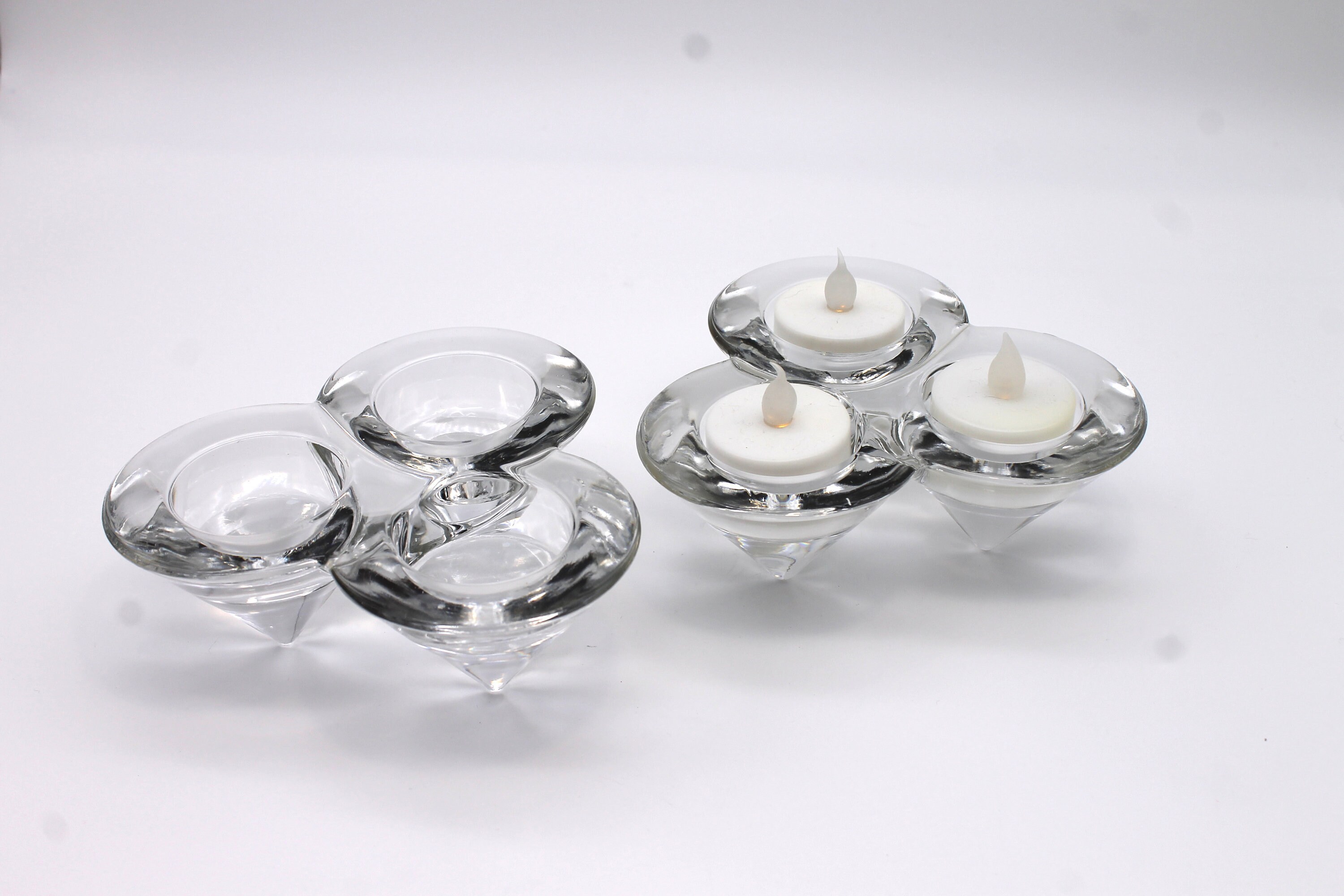 2 Triangular Cone Shaped Clear Glass Triple Tea Light Candle Etsy