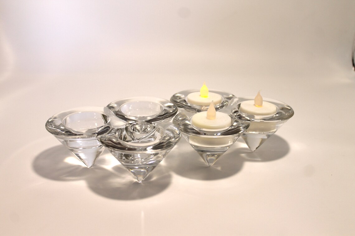 2 Triangular Cone Shaped Clear Glass Triple Tea Light Candle Etsy