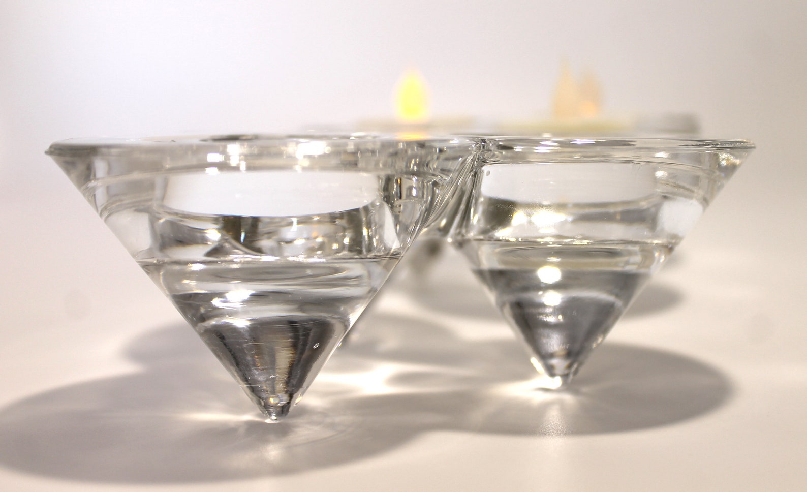 2 Triangular Cone Shaped Clear Glass Triple Tea Light Candle Etsy