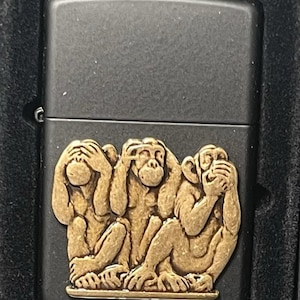 Zippo Three Monkeys Black Matte Windproof Pocket Lighter, 29409 image 1