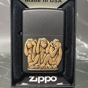 Zippo Three Monkeys Black Matte Windproof Pocket Lighter, 29409 image 2