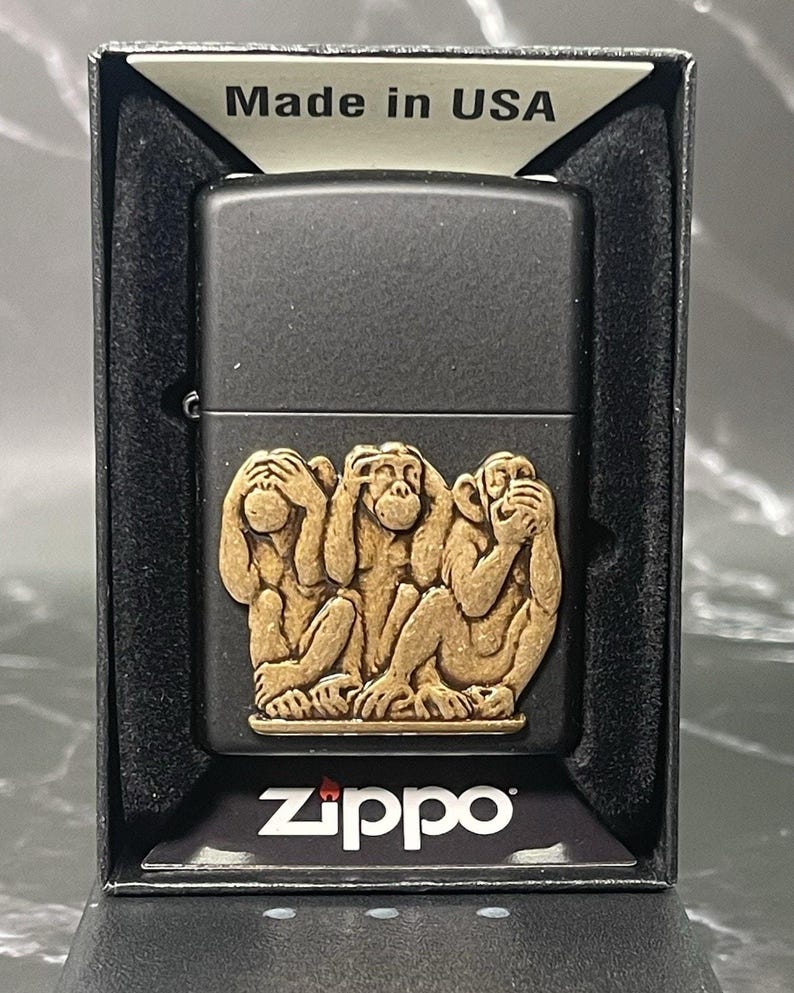 Zippo Three Monkeys Black Matte Windproof Pocket Lighter, 29409 image 2