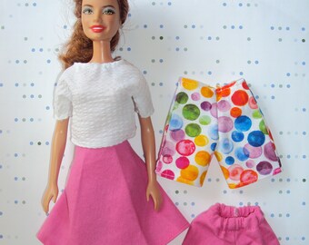 Choose  a FOUR piece wardrobe for Barbie -cotton - handmade