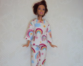 Rainbow pajamas for Barbie in soft flannelette , handmade