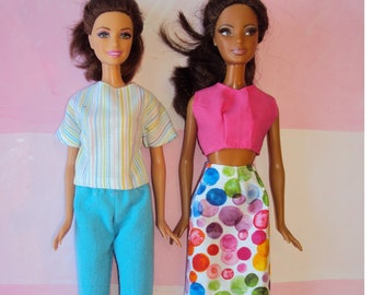 Choose a FOUR piece  wardrobe for Barbie -cotton - handmade