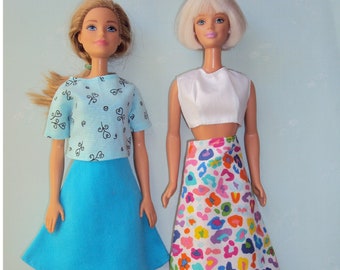 Choose  a FOUR piece wardrobe for Barbie -cotton - handmade