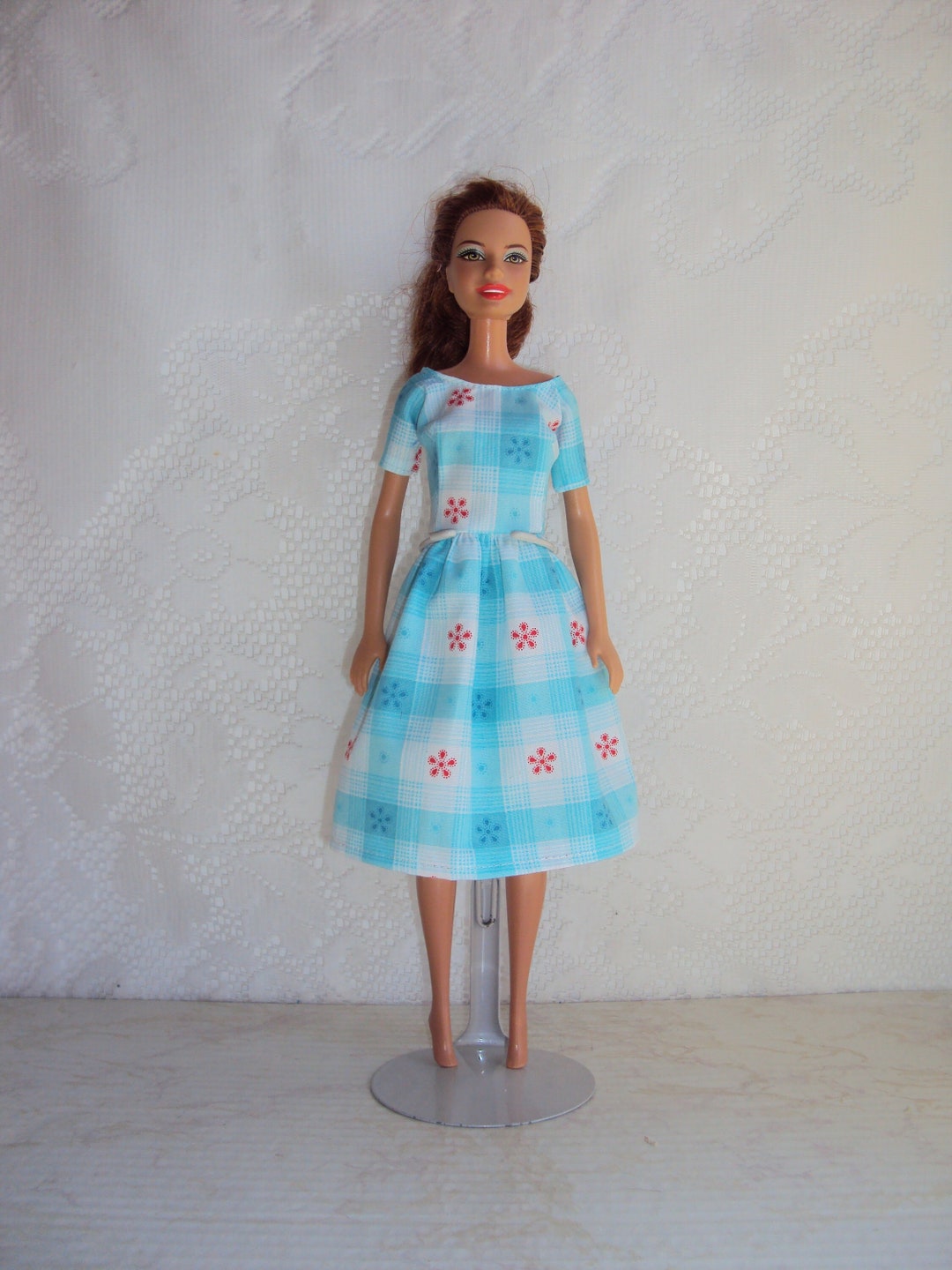 Barbie Dress Blue and White Checks Cotton Handmade - Etsy