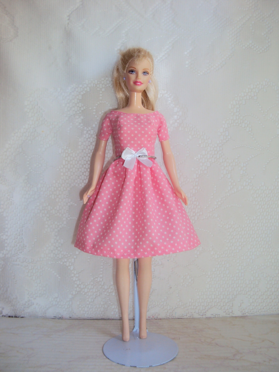 Pink Polka Dot Barbie Dress With Sleeves cotton Handmade - Etsy
