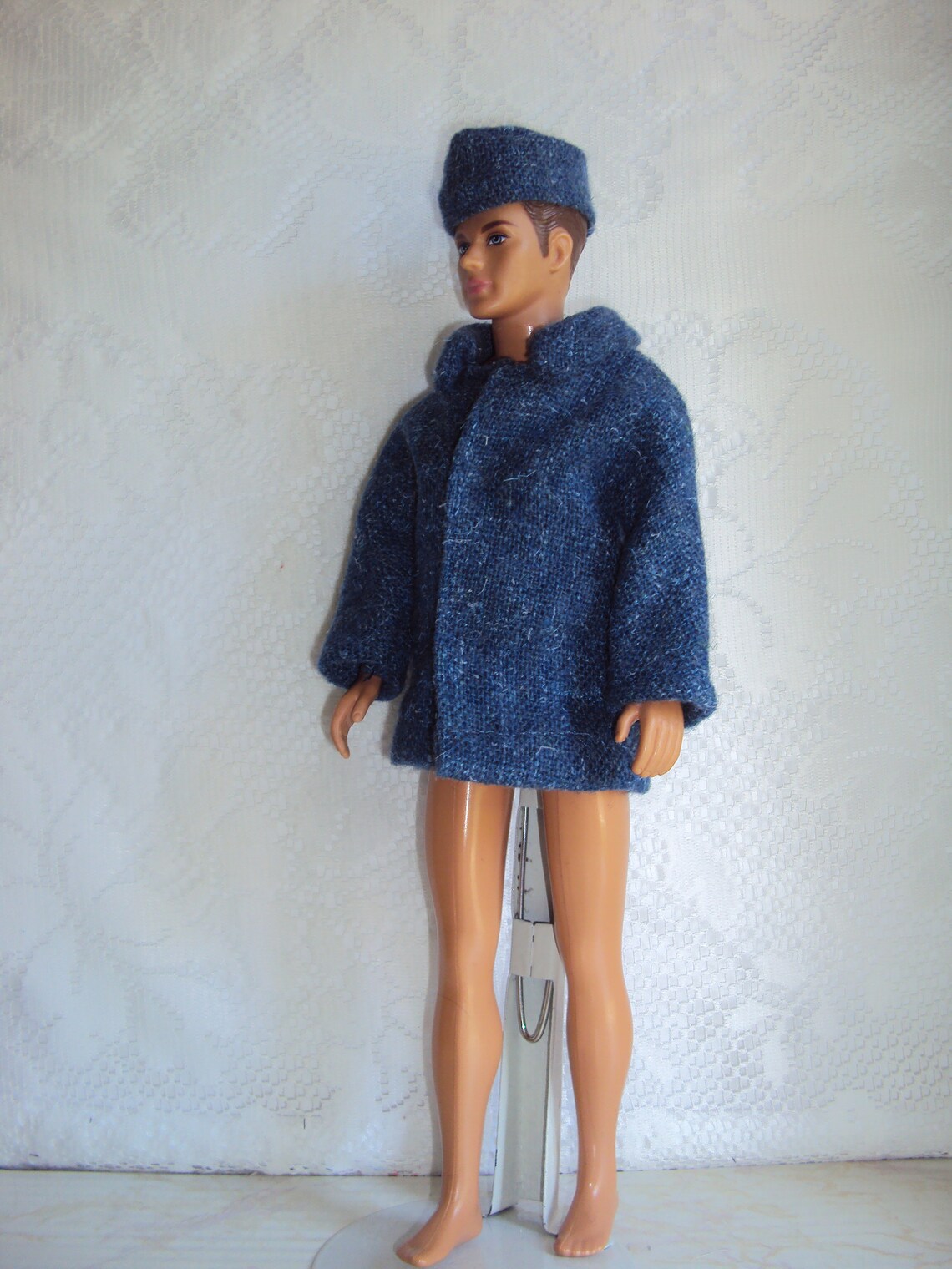 Ken doll blue coat & hat snap closure wool blend handmade Etsy