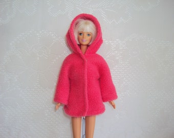 A coral hooded Barbie coat / jacket , fleece,handmade