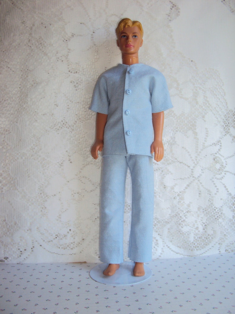 DOLL CLOTHES HANDMADE NEW BARBIE KEN PAJAMAS BLUE DOT PRINT
