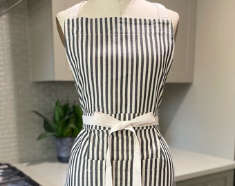Striped Bib Apron with Ruffles: Handmade Cotton Blend Apron Dress