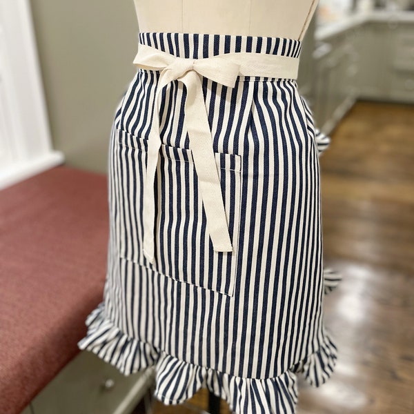 Classic Striped half Apron, Romantic ruffled Apron,Apron dress,Apron for women,baking, gardening, teachers