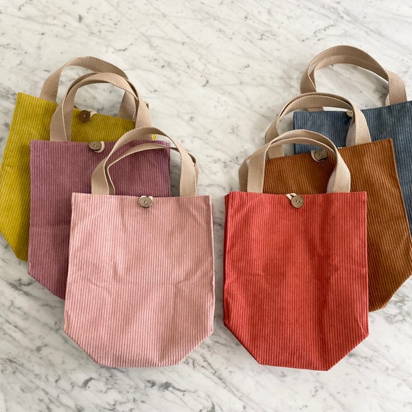 Corduroy tote bag, Lunch bag, Cute mini tote, Eco bag, Reusable bag, Daily bag