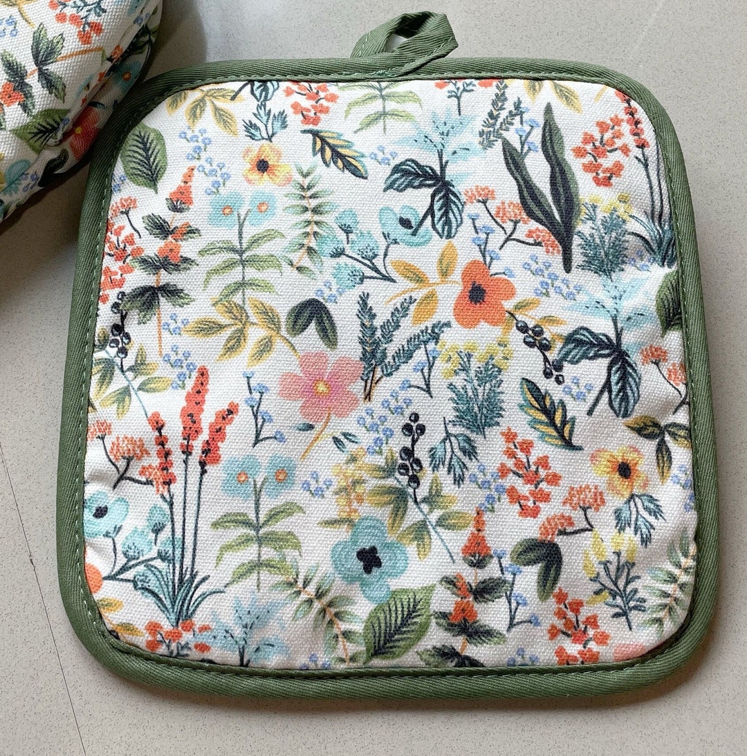 Amalfi Garden Pot Holder, Floral Pot Holder, Matching Apron, Oven