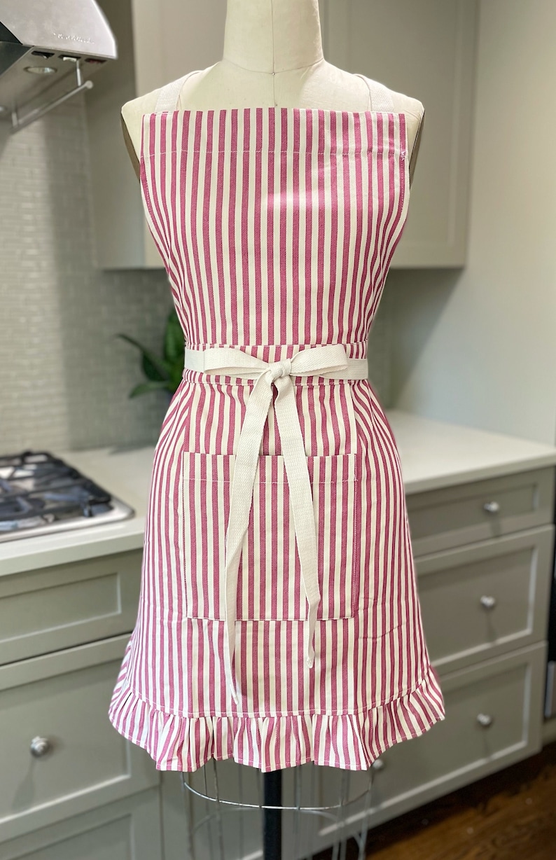 Striped Bib Apron With Ruffles: Handmade Cotton Blend Apron Dress - Etsy