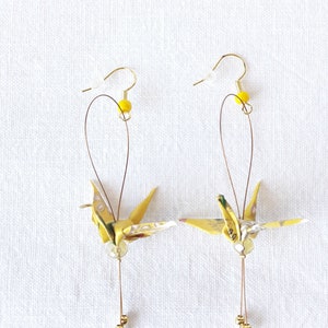 Boucles d'oreilles ORIGAMI grue Jaune OR