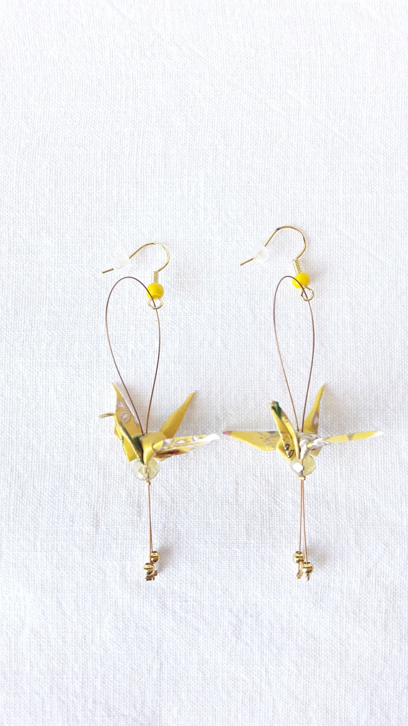 Boucles d'oreilles ORIGAMI grue Jaune OR