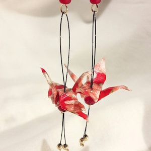 Boucles d'oreilles ORIGAMI grue Rouge rose or