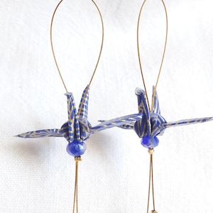 Boucles d'oreilles ORIGAMI grue Bleu OR