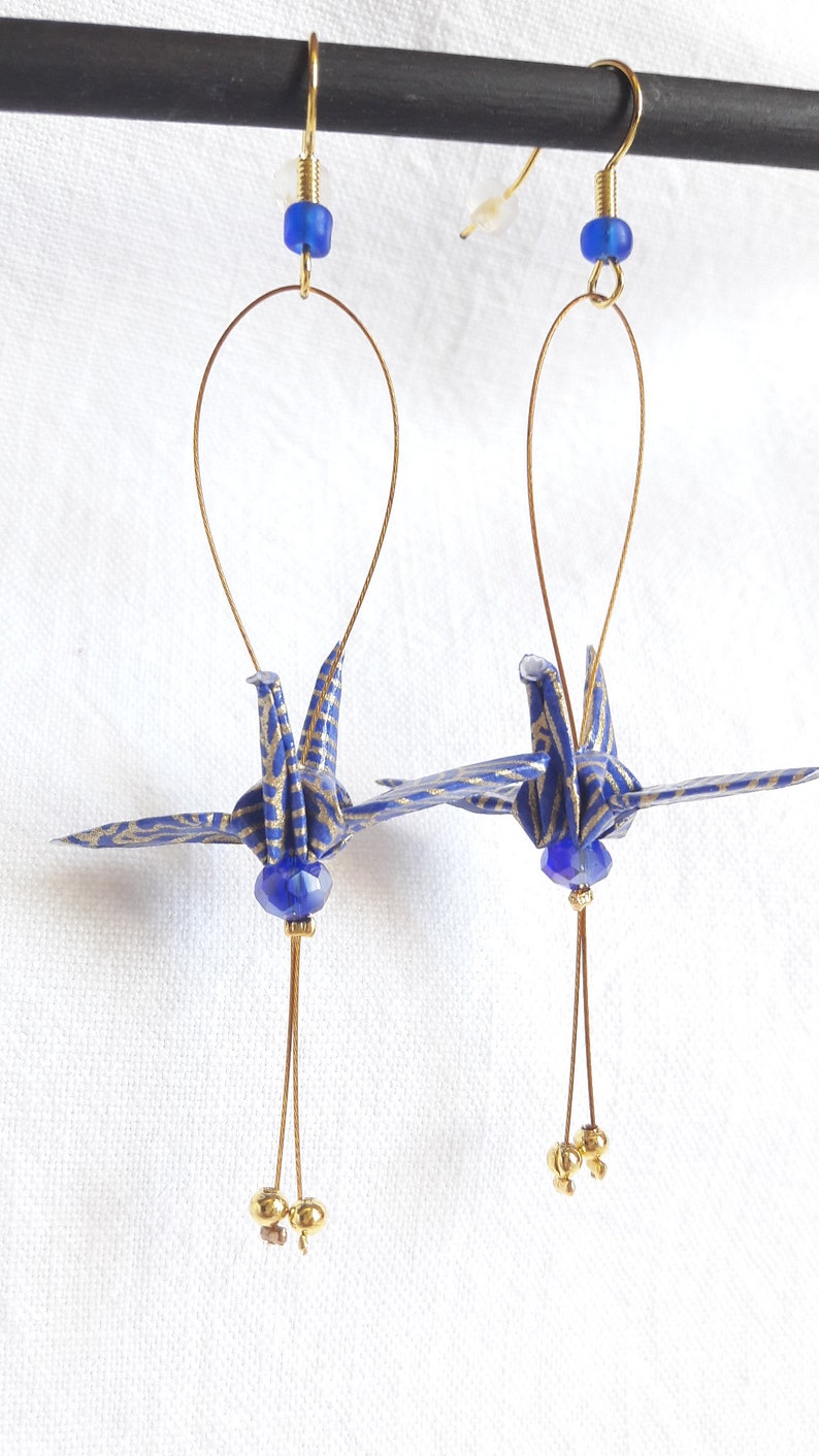 Boucles d'oreilles ORIGAMI grue Bleu OR