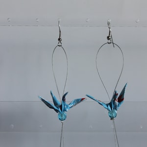 Boucles d'oreilles ORIGAMI grue Bleu