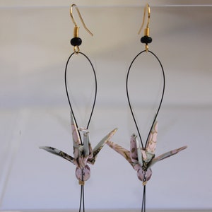 Boucles d'oreilles ORIGAMI grue Rose-gris