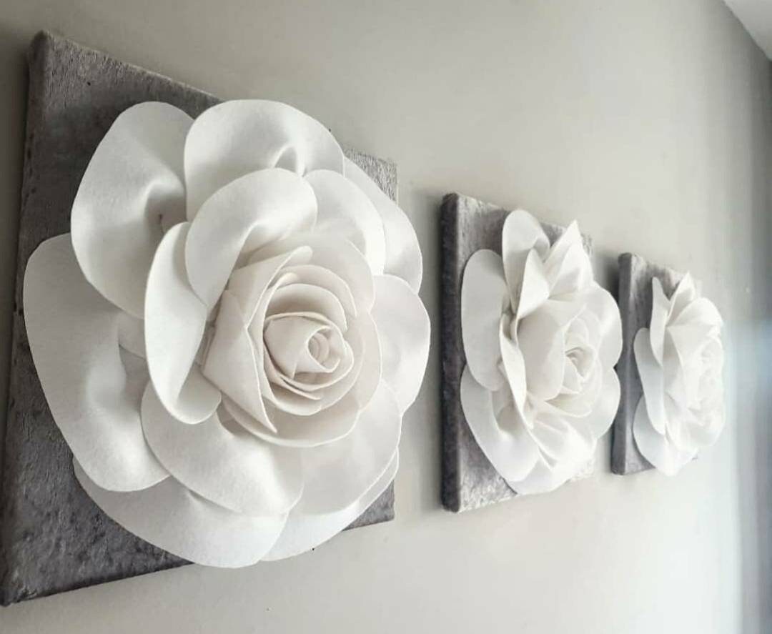 Grey Rose Wall Hanging // 3D Flowers for Wall Felt Flower Etsy
