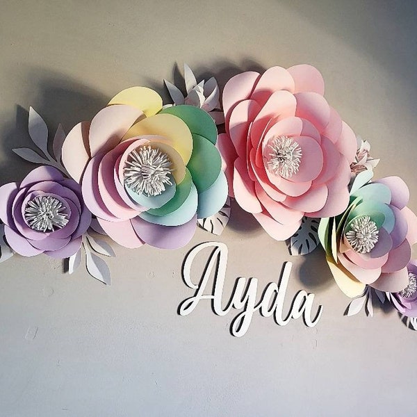 Rainbow Themed Paper Flowers for Girl's Wall - rainbow wall art - rainbow nursery decoration - 3D paper flower decoration -