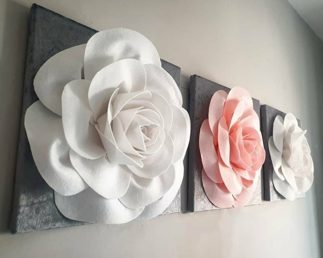 Grey Rose Wall Hanging // 3D Flowers for Wall Felt Flower Etsy