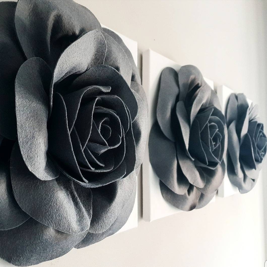 Grey Rose Wall Hanging // 3D Flowers for Wall Felt Flower Etsy
