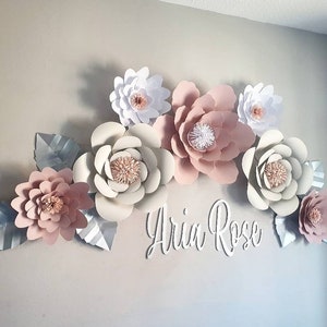 Beautiful Paper Flowers// girls nursery flowers, girls wall flowers, 3d paper flowers, pink and grey nursery decor,  paper flowers for girl