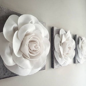 3D Rose Canvas - Rose Wall Art - Rose Decoration - Handmade Rose - White Roses - White and Grey Decorations - White and Grey Canvas