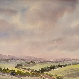 A Day in the Countryside, Original Watercolor / Watercolour Painting with Mat Board and Backing Board in a Cellophane Bag, 50cm by 40cm