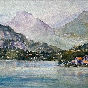 Varenna, Italien, Original Aquarell / Aquarell mit Passepartout und Rückwand in einer Cellophantasche, 50cm x 40cm