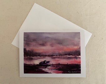 Twilight, Blank Greeting Card 5 x 7 inches with Envelope in Cellophane Bag.  Prints from my original Watercolour / Watercolor Paintings