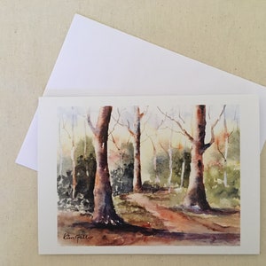 Into the Woods, Blank Greeting Card 5 x 7 inches with Envelope in Cellophane Bag.  Prints from original Watercolour / Watercolor Paintings