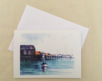 Sorrento Quay, WA, Blank Greeting Card 5 x 7 inches with Envelope in Cellophane Bag. Prints from original Watercolour / Watercolor Paintings