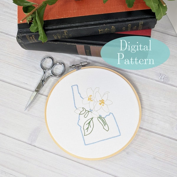 Digital Hand Embroidery Pattern I State of Idaho Outline with Syringa I Easy Beginner Pattern