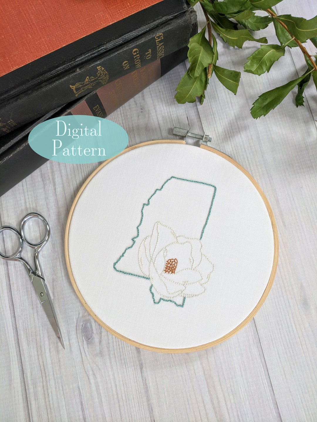 Mississippi With State Flower the Magnolia - Hand Embroidery Digital ...