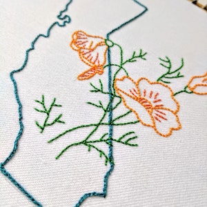 Digital Hand Embroidery Pattern I State of California Outline with Poppies I Easy Beginner Pattern image 4