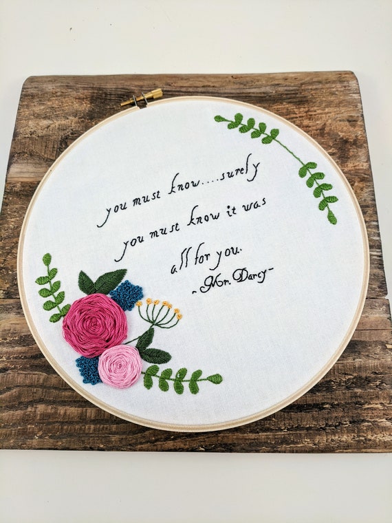 Digital Hand Embroidery Pattern I Jane Austen Quote I 