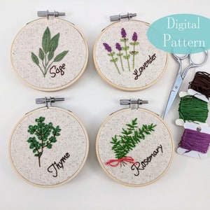 Digital Hand Embroidery Pattern I Herb Collage I Easy Beginner Pattern