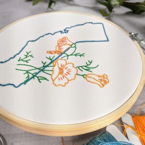 Digital Hand Embroidery Pattern I State of California Outline with Poppies I Easy Beginner Pattern image 2