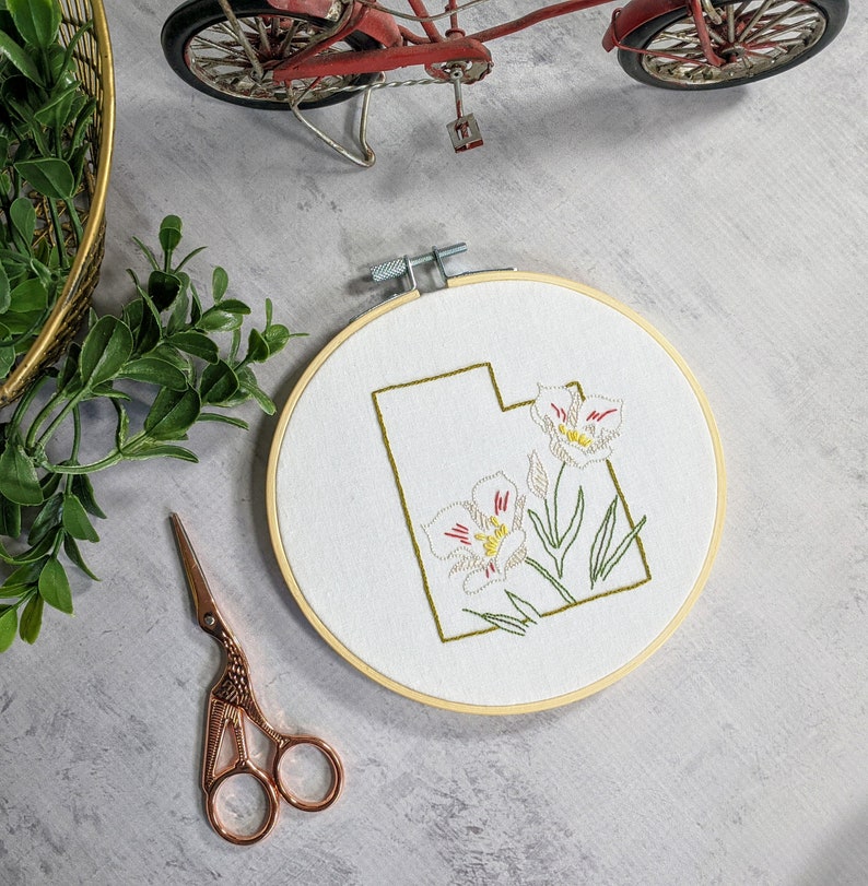 State Flower Embroidery Series I Utah With Sego Lily I Hand Etsy