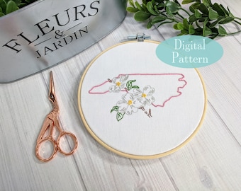 North Carolina Embroidery Pattern: Dogwood Outline (Digital Pattern)