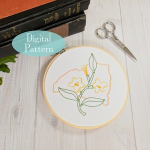 Digital Hand Embroidery Pattern I State of South Carolina Outline with Yellow Jessamine I Easy Beginner Pattern