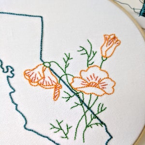 Digital Hand Embroidery Pattern I State of California Outline with Poppies I Easy Beginner Pattern image 5