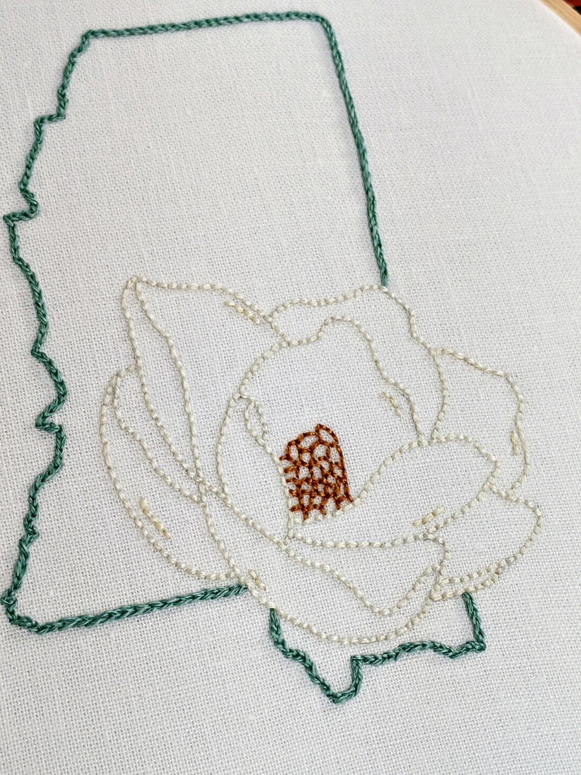 Mississippi With State Flower the Magnolia - Hand Embroidery Digital ...